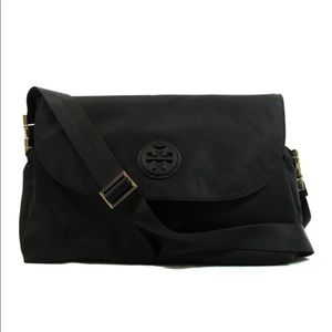 Tory Burch black nylon messenger diaper bag